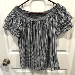 Sunday In Brooklyn Boho Off The Shoulder Ruffle Short Sleeve Chevron Blouse S